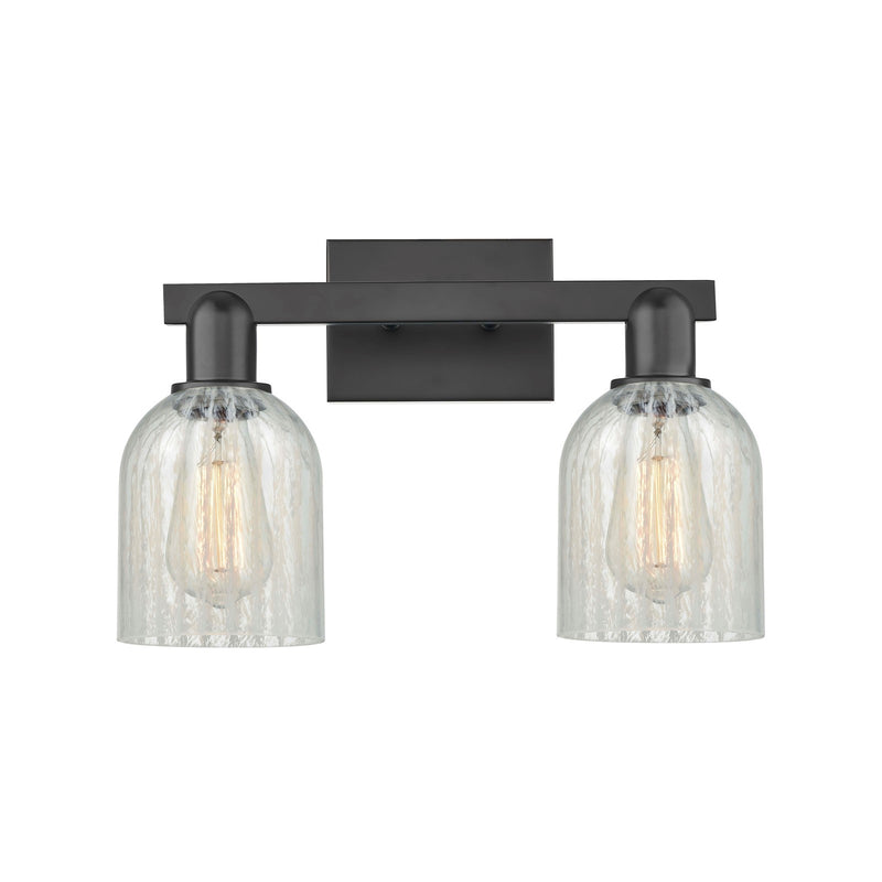 Innovations Caledonia 16in 2-Light Bath Vanity | Industrial Matte Black Steel and Mouchette Glass | Bathroom Vanity | 16 x 7 x | Model 716-2W-BK-G2511