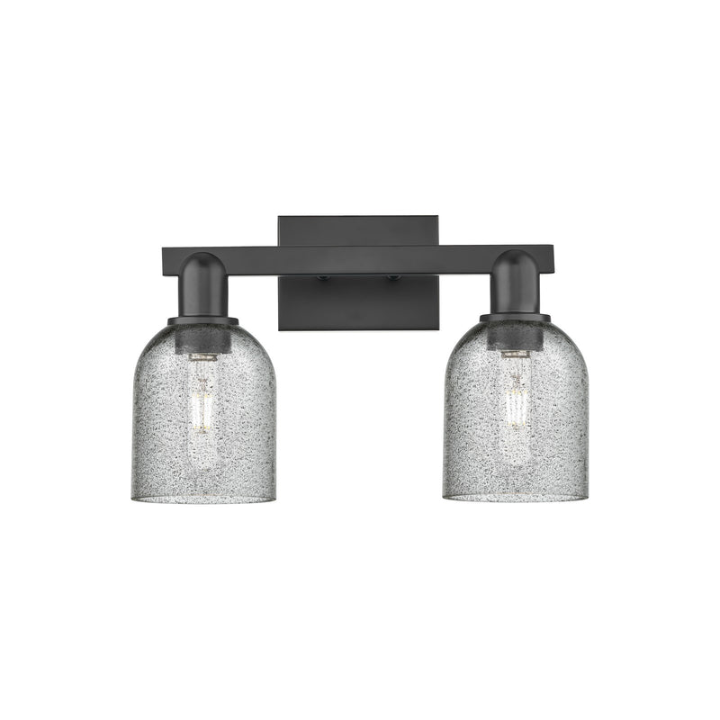 Innovations Caledonia 16in 2-Light Bath Vanity Light | Industrial Matte Black Steel and Charcoal Glass | Bathroom Vanity | 16 x | Model 716-2W-BK-G257
