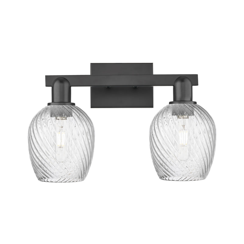 Innovations Salina 2-Light 17in Bath Vanity Light | Industrial Matte Black Steel and Clear Spiral Fluted Glass | Bathroom Vanity & | Model 716-2W-BK-G292