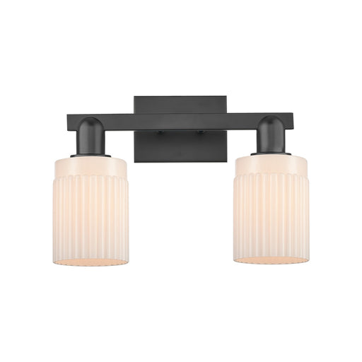 Innovations Hadley 2-Light 16in Bath Vanity Light | Industrial Matte Black Steel and Matte White Ribbed Glass | Bathroom Vanity | Model 716-2W-BK-G341