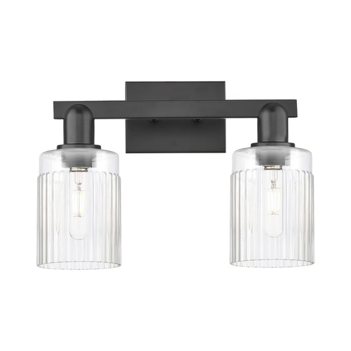 Innovations Hadley 16in 2-Light Bath Vanity Light | Industrial Matte Black Steel and Clear Ribbed Glass | Bathroom Vanity | 15.5 x | Model 716-2W-BK-G342