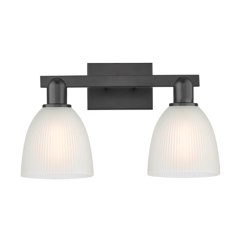 Innovations Castile 17in 2-Light Bath Vanity Light | Industrial Matte Black Steel and White Glass | Bathroom Vanity | 17 x 10.75 x | Model 716-2W-BK-G381
