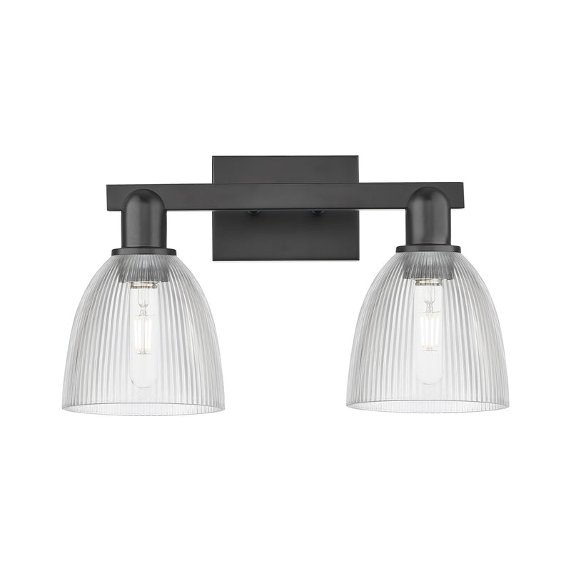 Innovations Castile 17in 2-Light Bath Vanity Light | Industrial Matte Black Steel and Clear Glass | Bathroom Vanity | 17 x 10.75 x | Model 716-2W-BK-G382