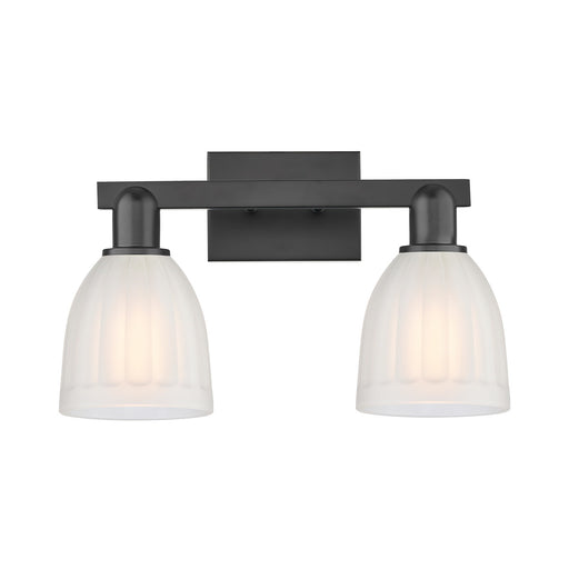 Innovations Brookfield 17in 2-Light Bath Vanity Light | Industrial Matte Black Steel and White Frosted Ribbed Glass | Bathroom | Model 716-2W-BK-G441