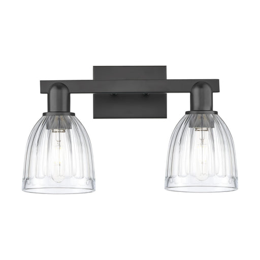 Innovations Brookfield 17in 2-Light Bath Vanity Light | Industrial Matte Black Steel and Clear Ribbed Glass | Bathroom Vanity | Model 716-2W-BK-G442