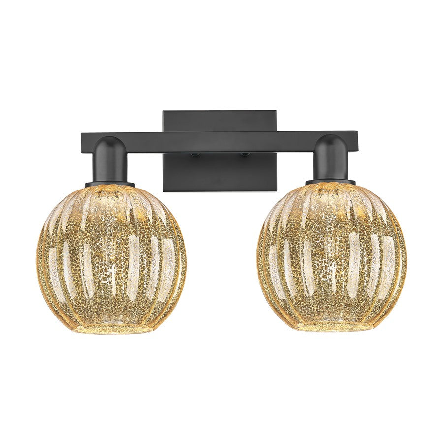 Innovations Preston 2Lt 16" Globe Bath Light, Black/Mercury - 716-2W-BK-G458-7ME