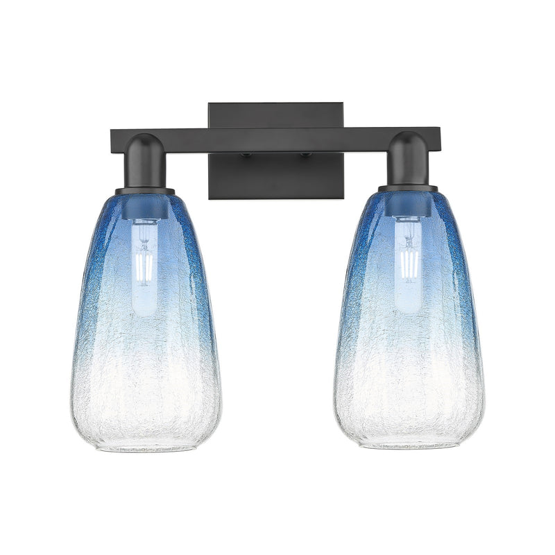Innovations Brookhaven Almond 17in 2-Light Bath Vanity | Industrial Matte Black Steel and Sapphire Blue Glass | Bathroom Vanity | Model 716-2W-BK-G480-6SB