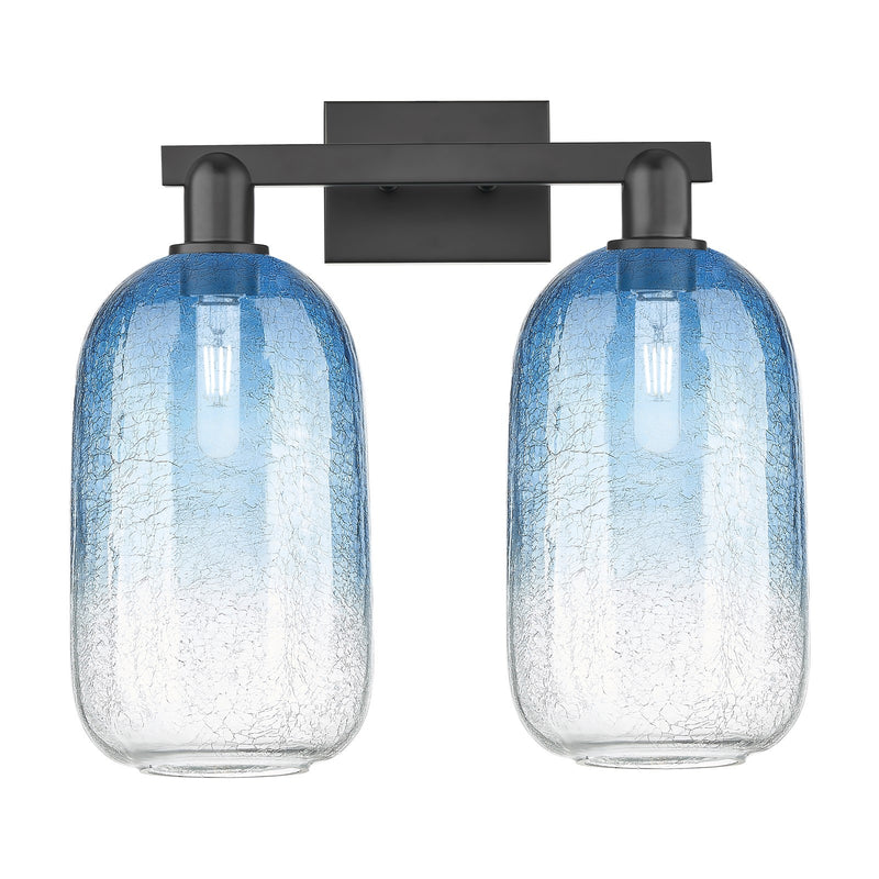 Innovations Brookhaven Cloche 18in 2-Light Bath Vanity | Industrial Matte Black Steel and Sapphire Blue Glass | Bathroom Vanity | Model 716-2W-BK-G482-7SB