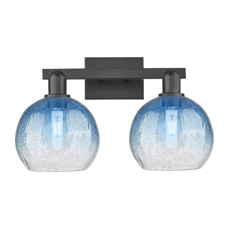 Innovations Brookhaven Globe 19in 2-Light Bath Vanity | Industrial Matte Black Steel and Sapphire Blue Glass | Bathroom Vanity | Model 716-2W-BK-G483-8SB