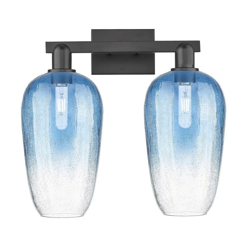 Innovations Brookhaven Flute 18in 2-Light Bath Vanity | Industrial Modern Matte Black Steel and Sapphire Blue Glass | Bathroom | Model 716-2W-BK-G484-7SB