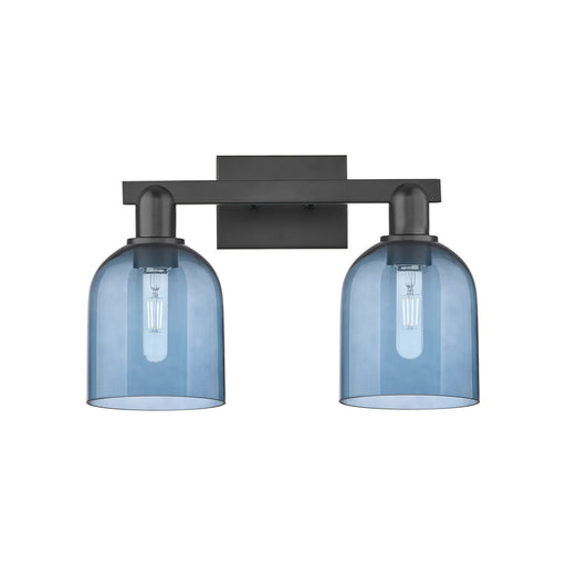 Innovations Bella 17in 2-Light Bath Vanity Light | Industrial Matte Black Steel and Blue Glass | Bathroom Vanity | 16.5 x 11.25 | Model 716-2W-BK-G558-6BL