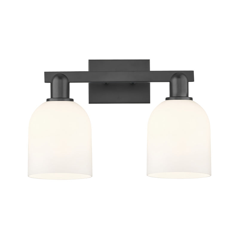 Innovations Bella 17in 2-Light Bath Vanity Light | Industrial Matte Black Steel and White Glass | Bathroom Vanity | 16.5 x | Model 716-2W-BK-G558-6GWH