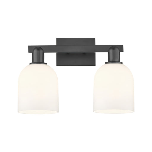 Innovations Bella 17in 2-Light Bath Vanity Light | Industrial Matte Black Steel and White Glass | Bathroom Vanity | 16.5 x | Model 716-2W-BK-G558-6GWH