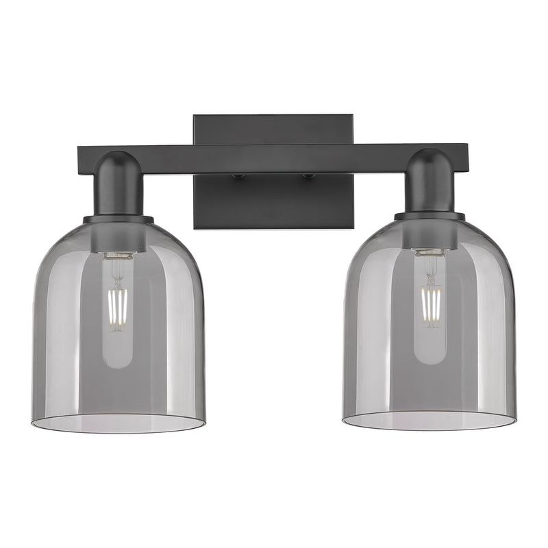 Innovations Bella 17in 2-Light Bath Vanity Light | Industrial Matte Black Steel and Light Smoke Glass | Bathroom Vanity | 16.5 | Model 716-2W-BK-G558-6SM