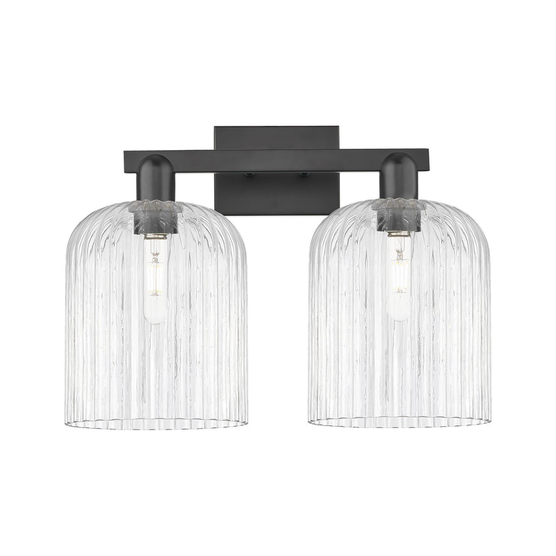 Innovations Bridal Veil 19in 2-Light Bath Vanity Light | Industrial Matte Black Steel and Clear Ribbed Glass | Bathroom Vanity | Model 716-2W-BK-G559-8CL