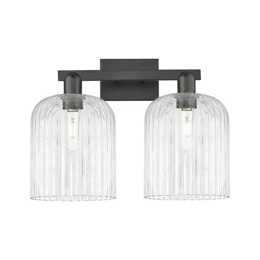 Innovations Bridal Veil 19in 2-Light Bath Vanity Light | Industrial Matte Black Steel and Clear Ribbed Glass | Bathroom Vanity | Model 716-2W-BK-G559-8CL