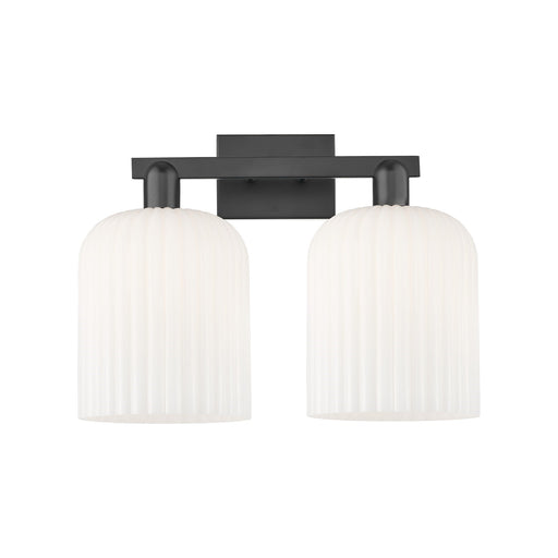 Innovations Bridal Veil 19in 2-Light Bath Vanity Light | Industrial Matte Black Steel and Gloss White Ribbed Glass | Bathroom | Model 716-2W-BK-G559-8GWH
