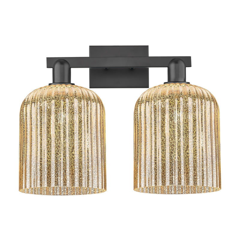 Innovations Bridal Veil 19in 2-Light Bath Vanity Light | Industrial Matte Black Steel and Mercury Ribbed Glass | Bathroom | Model 716-2W-BK-G559-8ME