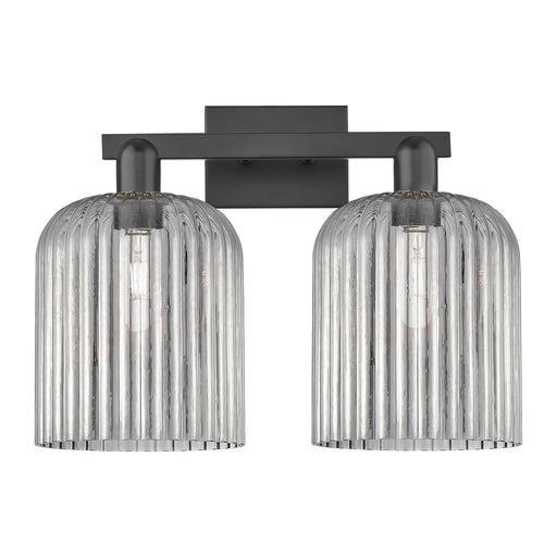 Innovations Bridal Veil 19in 2-Light Bath Vanity Light | Industrial Matte Black Steel and Light Smoke Ribbed Glass | Bathroom | Model 716-2W-BK-G559-8SM