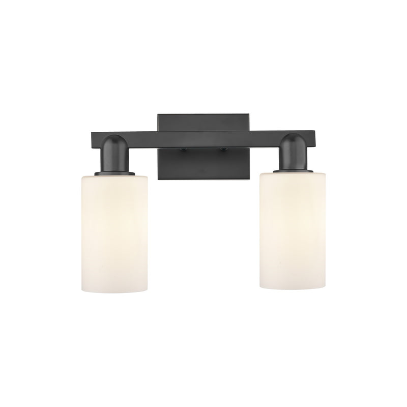 Innovations Clymer 15in 2-Light Bath Vanity Light | Industrial Matte Black Steel and Matte White Glass | Bathroom Vanity | 14.88 x | Model 716-2W-BK-G801