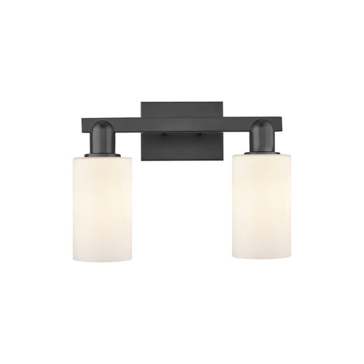 Innovations Clymer 15in 2-Light Bath Vanity Light | Industrial Matte Black Steel and Matte White Glass | Bathroom Vanity | 14.88 x | Model 716-2W-BK-G801