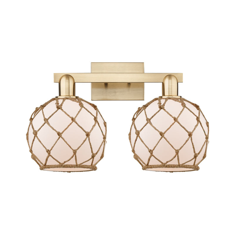Innovations Farmhouse Rope 19in 2-Light Bath Vanity | Industrial Champagne Bronze Steel and White Glass with Brown Rope | Model 716-2W-CB-G121-8RB