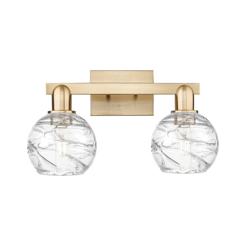 Innovations Athens Deco Swirl 16.88in 2-Light Bath Vanity Light | Industrial Champagne Bronze Steel and Clear Deco Swirl Glass | Model 716-2W-CB-G1213-6CL