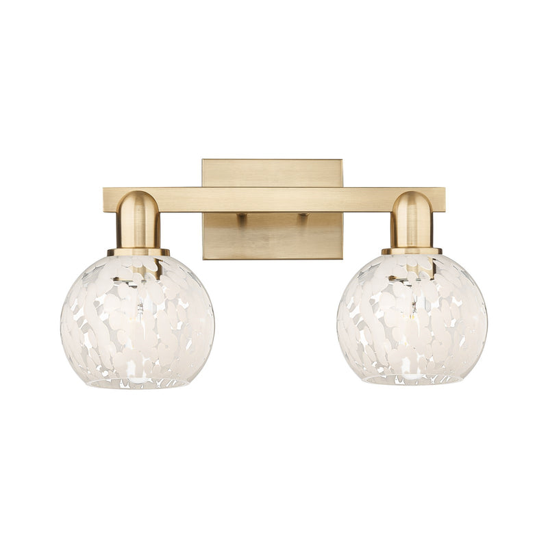 Innovations White Mouchette 17in 2-Light Bath Vanity | Industrial Champagne Bronze Steel and White Glass Globe Shade | Model 716-2W-CB-G1216-6WM