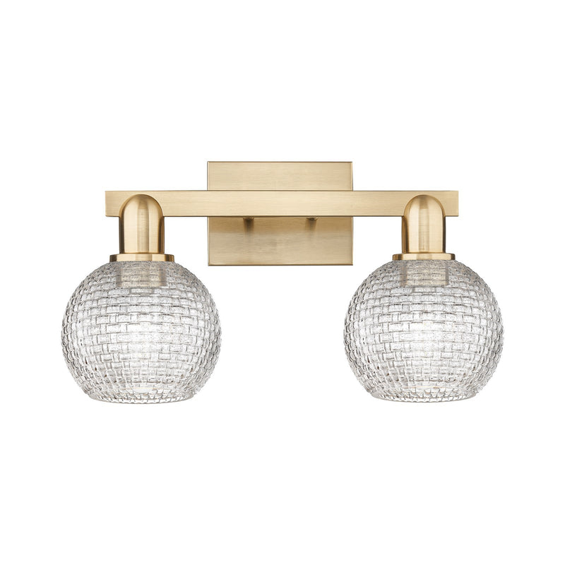 Innovations Athens 17in 2-Light Bath Vanity Light | Industrial Champagne Bronze Steel and Clear Basket Weave Glass | Bathroom | Model 716-2W-CB-G122C-6CL