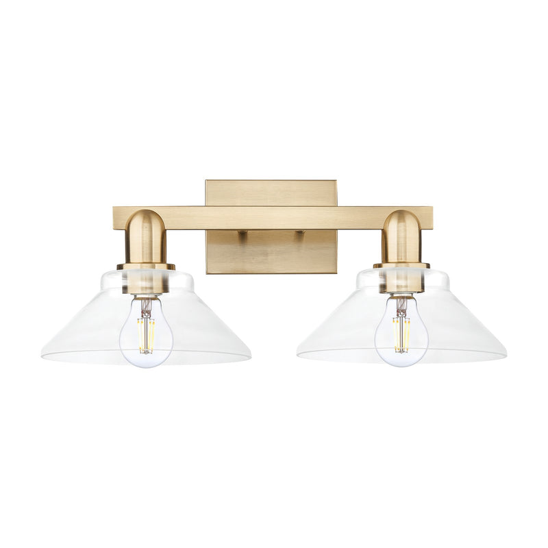 Innovations Orwell 19in 2-Light Bath Vanity Light | Industrial Champagne Bronze Steel and Cast Brass with Clear Cone Glass Shades | Model 716-2W-CB-G132