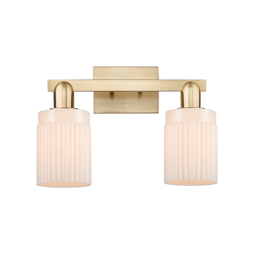 Innovations Hadley 16in 2-Light Bath Vanity Light | Industrial Champagne Bronze Steel and Matte White Ribbed Glass | Bathroom | Model 716-2W-CB-G341