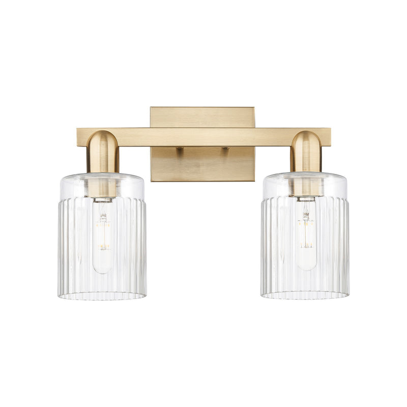 Innovations Hadley 16in 2-Light Bath Vanity Light | Industrial Champagne Bronze Steel and Clear Ribbed Glass | Bathroom Vanity | Model 716-2W-CB-G342