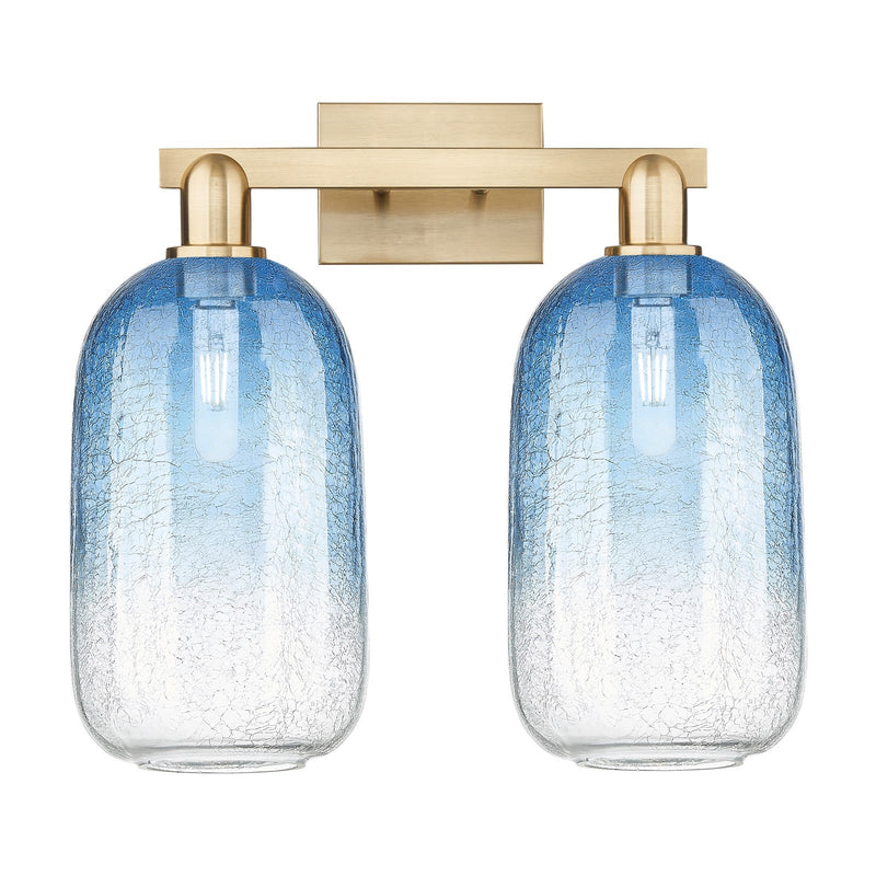 Innovations Brookhaven Cloche 18in 2-Light Bath Vanity Light | Industrial Champagne Bronze Steel and Sapphire Blue Glass | Model 716-2W-CB-G482-7SB