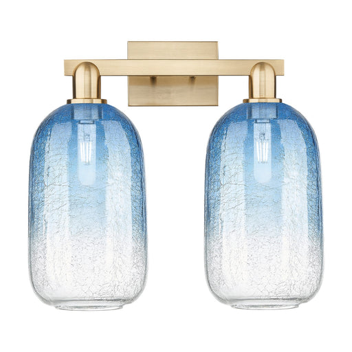 Innovations Brookhaven Cloche 18in 2-Light Bath Vanity Light | Industrial Champagne Bronze Steel and Sapphire Blue Glass | Model 716-2W-CB-G482-7SB