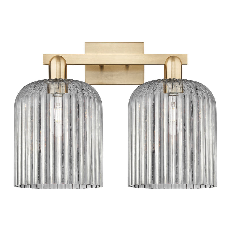 Innovations Bridal Veil 19in 2-Light Bath Vanity Light | Industrial Champagne Bronze Steel and Light Smoke Ribbed Glass | Model 716-2W-CB-G559-8SM