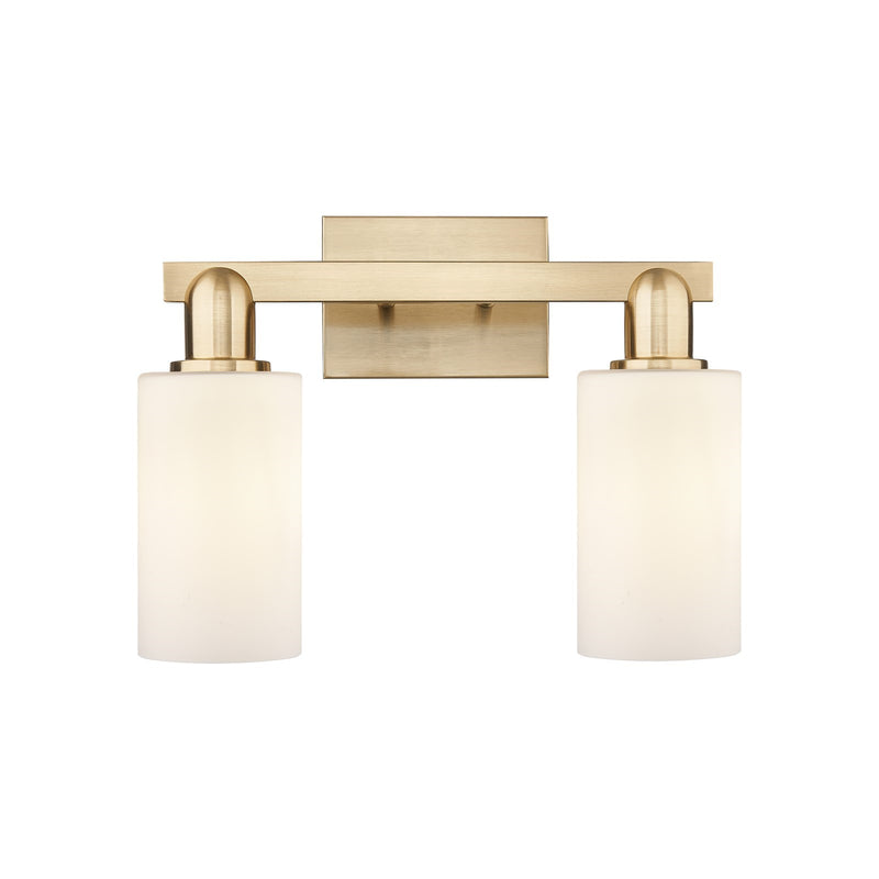 Innovations Clymer 15in 2-Light Bath Vanity Light | Industrial Champagne Bronze Steel and Matte White Glass | Bathroom Vanity | Model 716-2W-CB-G801