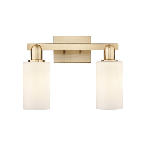Innovations Clymer 15in 2-Light Bath Vanity Light | Industrial Champagne Bronze Steel and Matte White Glass | Bathroom Vanity | Model 716-2W-CB-G801