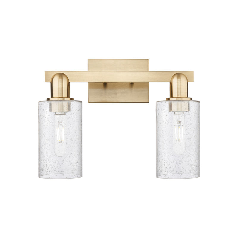Innovations Clymer 15in 2-Light Bath Vanity Light | Industrial Champagne Bronze Steel and Seedy Glass | Bathroom Vanity & Powder | Model 716-2W-CB-G804