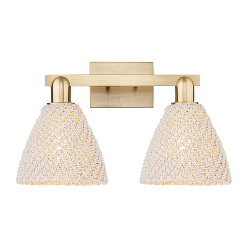 Innovations Bristol Natural 18.5in 2-Light Bath Vanity Light | Farmhouse Champagne Bronze Steel and Natural Fiber Dome Shade | Model 716-2W-CB-NBD-75-NAT