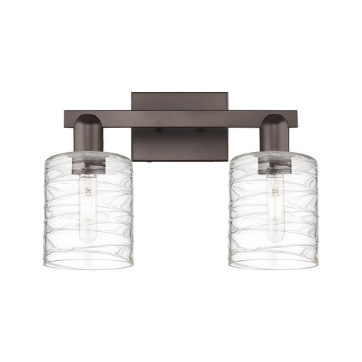 Innovations Cobbleskill 16in 2-Light Bath Vanity | Industrial Oil Rubbed Bronze and Deco Swirl Glass | Bathroom Vanity Light | 16 | Model 716-2W-OB-G1113