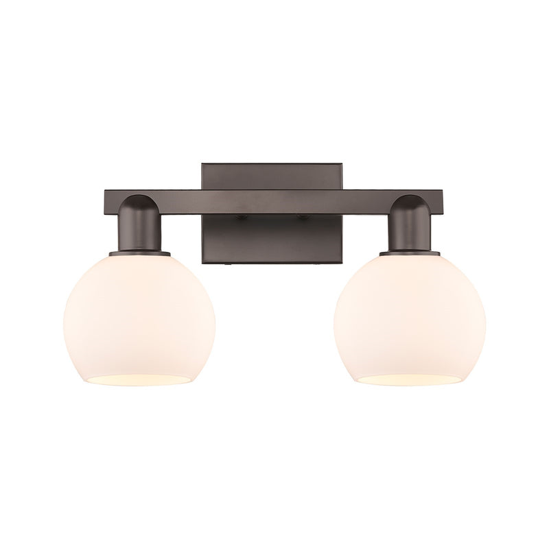 Innovations Athens 2-Light 17in Bath Vanity | Industrial Oil Rubbed Bronze Steel and Matte White Glass | Bathroom Vanity Light | Model 716-2W-OB-G121-6