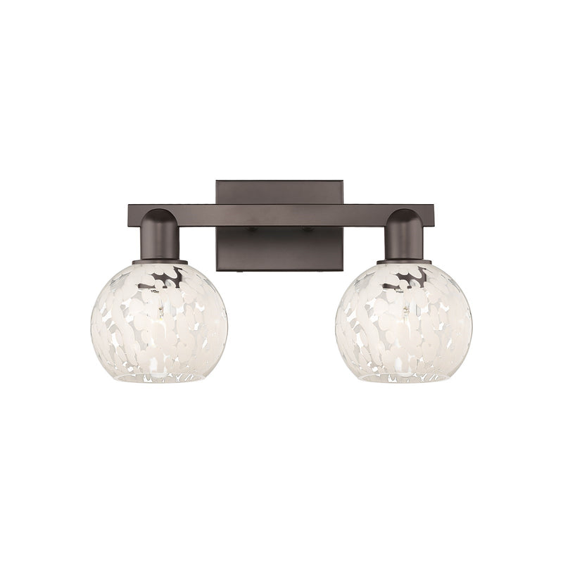 Innovations White Mouchette 17in 2-Light Bath Vanity | Industrial Oil Rubbed Bronze Steel and White Glass | Bathroom Vanity & | Model 716-2W-OB-G1216-6WM