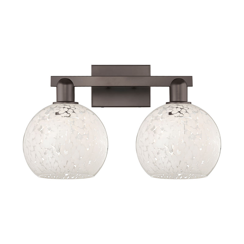 Innovations White Mouchette 19in 2-Light Bath Vanity | Industrial Oil Rubbed Bronze Steel and White Glass | Bathroom & Powder | Model 716-2W-OB-G1216-8WM