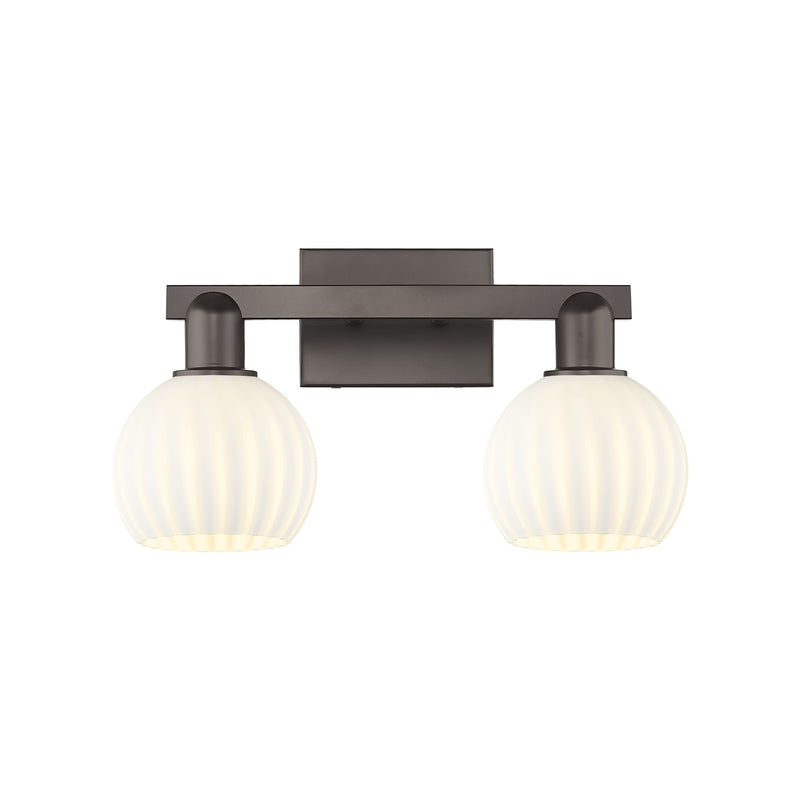 Innovations Lighting White Venetian 17in 2-Light Bath Vanity | Industrial Oil Rubbed Bronze and White Venetian Glass | Model 716-2W-OB-G1217-6WV