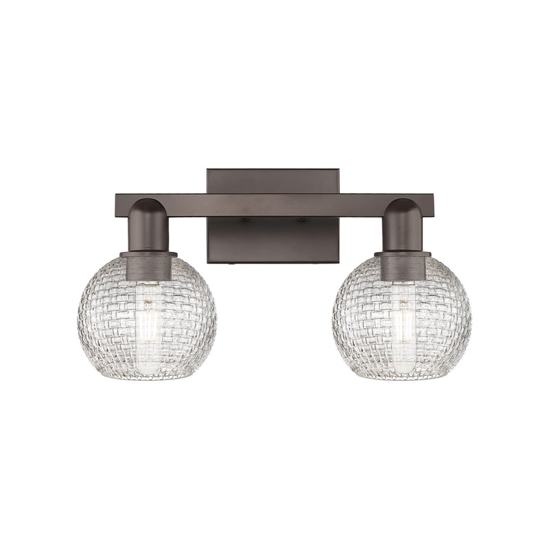 Innovations Athens 17in 2-Light Bath Vanity Light | Industrial Oil Rubbed Bronze Steel and Clear Basket Weave Glass | Bathroom | Model 716-2W-OB-G122C-6CL