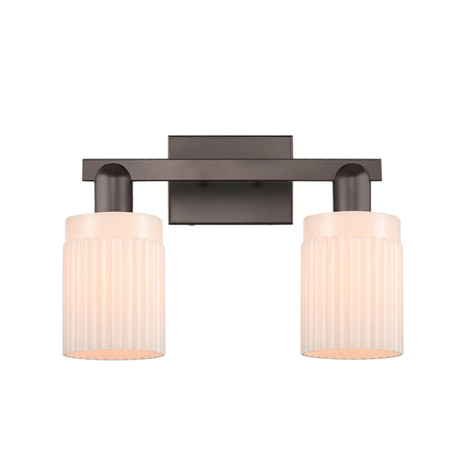 Innovations Hadley 2-Light 16in Bath Vanity Light | Industrial Oil Rubbed Bronze Steel and Matte White Ribbed Glass | Bathroom | Model 716-2W-OB-G341