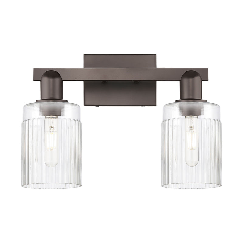 Innovations Hadley 16in 2-Light Bath Vanity Light | Industrial Oil Rubbed Bronze Steel and Clear Ribbed Glass | Bathroom Vanity | Model 716-2W-OB-G342
