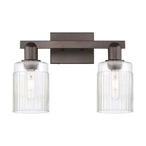 Innovations Hadley 16in 2-Light Bath Vanity Light | Industrial Oil Rubbed Bronze Steel and Clear Ribbed Glass | Bathroom Vanity | Model 716-2W-OB-G342