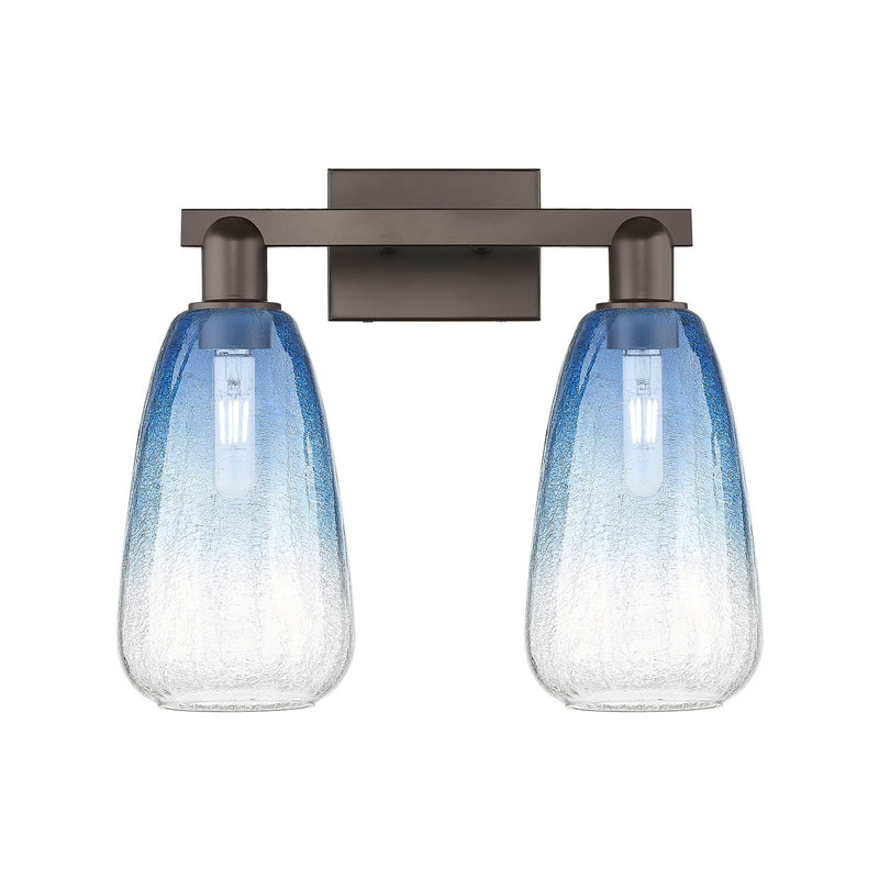 Innovations Brookhaven Almond 17in 2-Light Bath Vanity Light | Industrial Oil Rubbed Bronze Steel and Sapphire Blue Glass | Model 716-2W-OB-G480-6SB