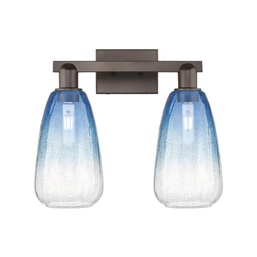 Innovations Brookhaven Almond 17in 2-Light Bath Vanity Light | Industrial Oil Rubbed Bronze Steel and Sapphire Blue Glass | Model 716-2W-OB-G480-6SB